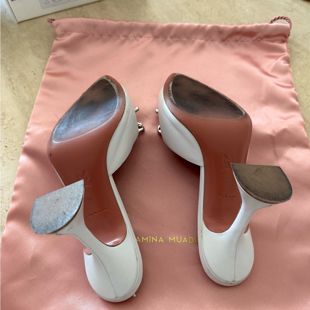 Amina Muaddi White Rosie Slipper - Picture 10 of 10